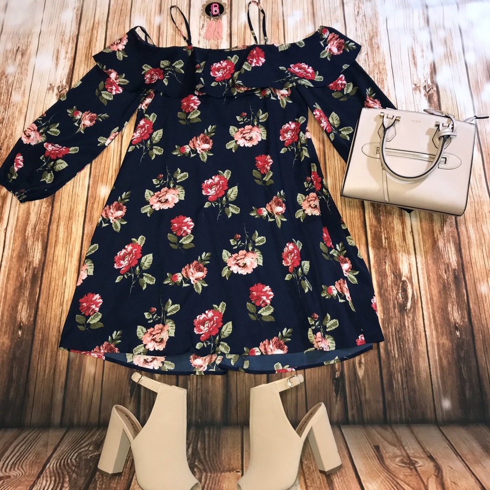 Beautiful Navy Blue Floral Dress
